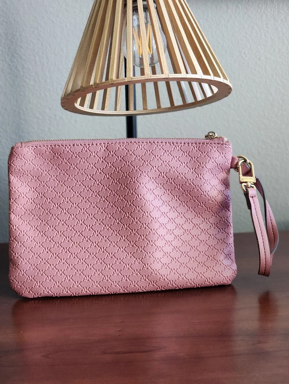 Anne Klein Pink Monogram Wristlet Pouch Clutch